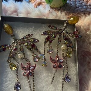 Betsey Johnson Elegant Multicolor Dangle Earrings Blooming Betsey